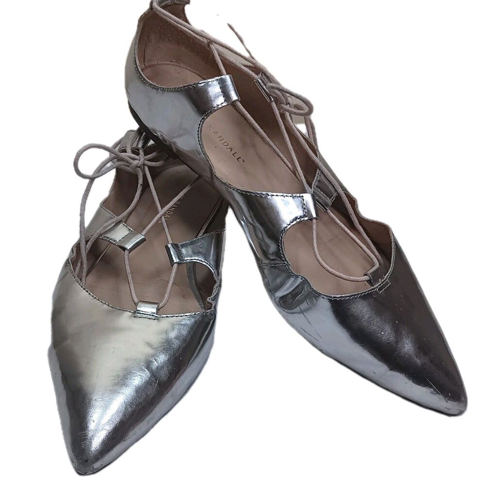 Loeffler Randall METALLIC Silver CRISSCROSS Slip On BALLET FLAT Shoe CHIC 10.5